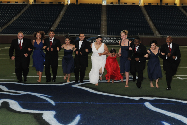 Wedding Day: Running the field at Ford Field in Detriot